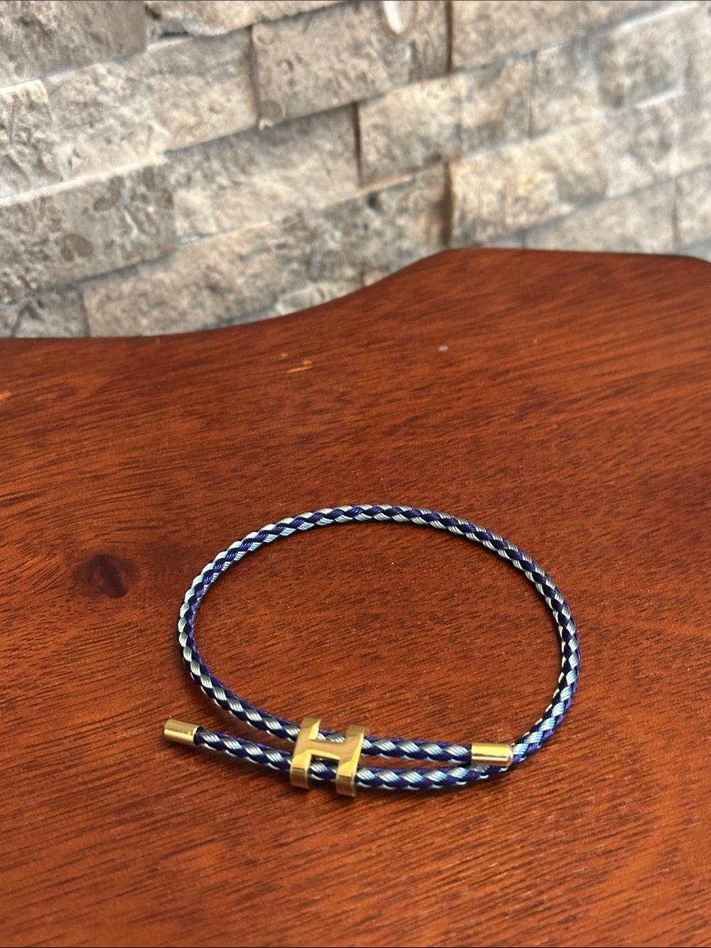 Fashion Jewelry Blue Braided Rope Bracelet with Gold H-Clasp